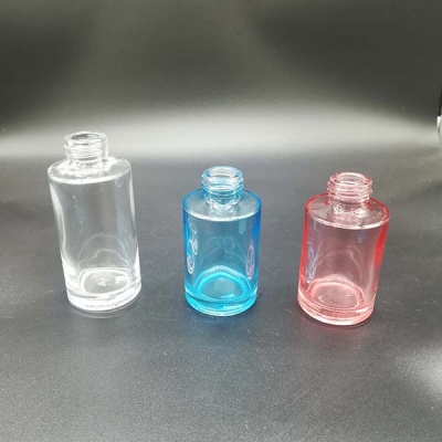 Painted color red blue clear cylinder perfume glass bottle